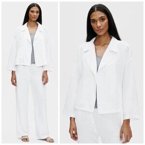 EILEEN FISHER Tencel Linen Slub Blend Jacket Blazer in White size LP Minimalist